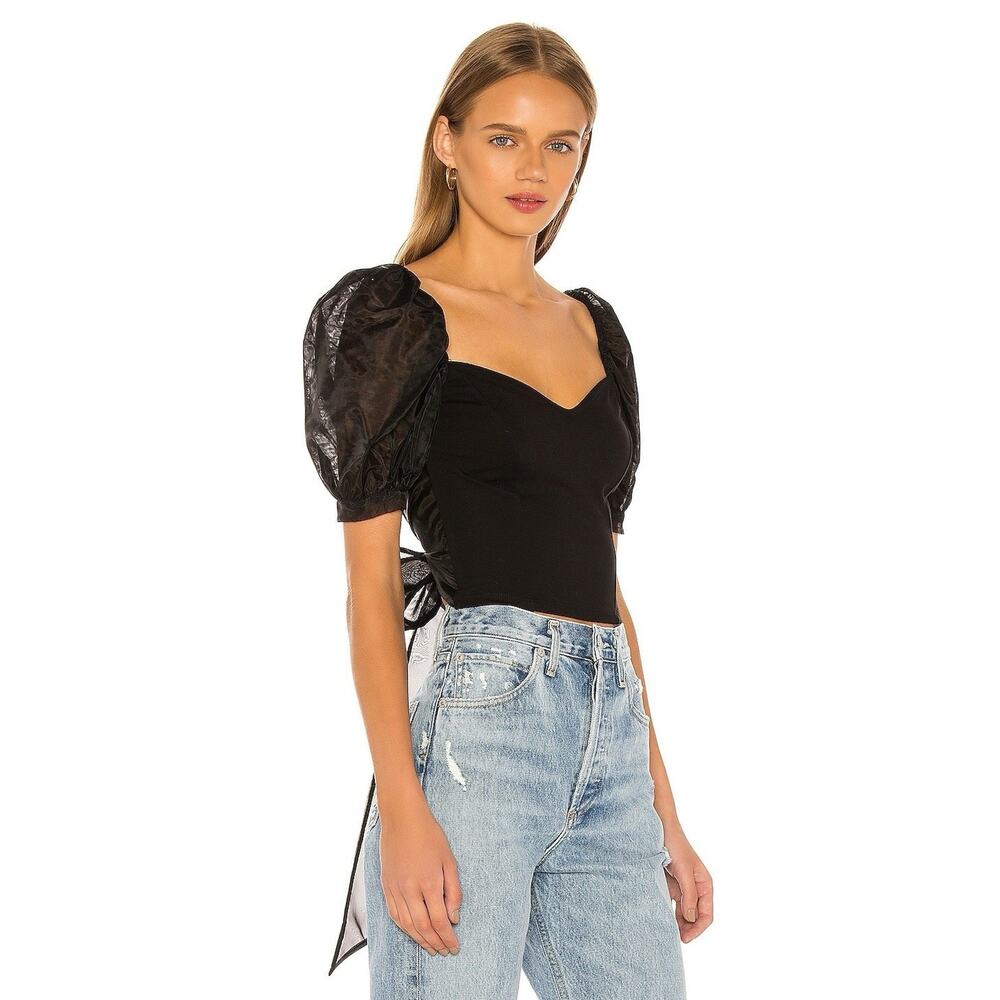 Lovers & Friends Sofi Top Blouse Crop Sheer Sweetheart Black Size Medium NEW